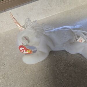 1993 Ty Beanie Baby Mystic the Unicorn Plush - White with Shimmer Horn